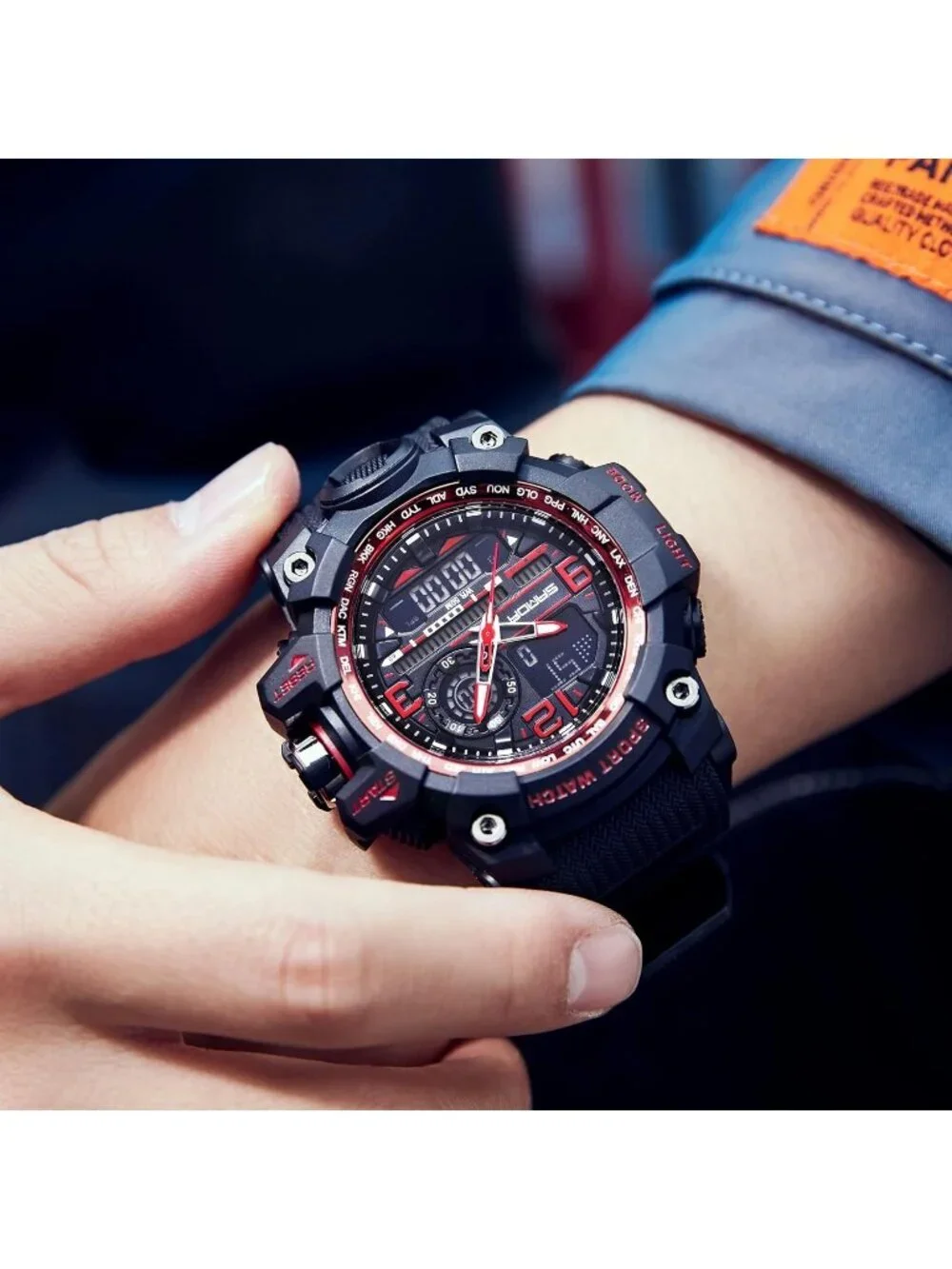 Men's Black Red Analog Quartz Waterproof Military Sports Outdoor Digital Watch